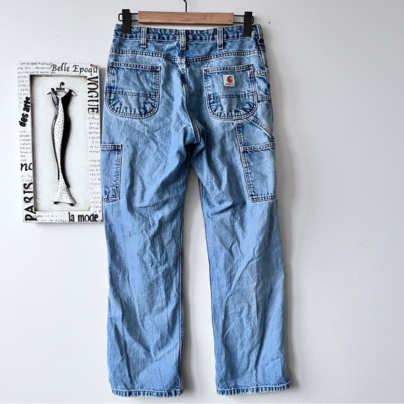 Carhartt Vintage 90s Carpenter Light Wash Wide Leg Baggy Distressed Jeans Size 6 - Picture 2 of 6